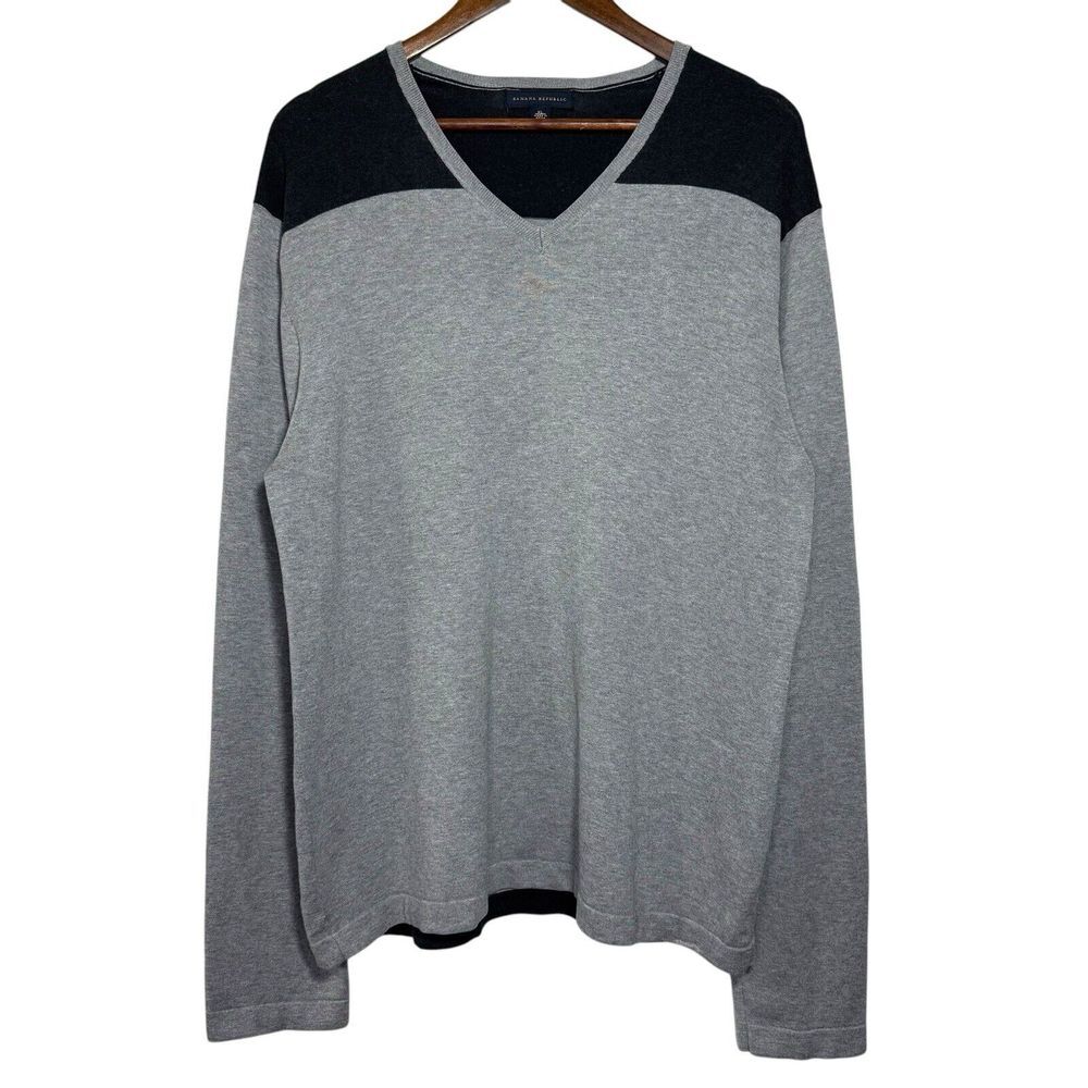 Banana Republic XL Silk Knit Sweater Color Block Y2K 08' V Neck Pullover Stretch